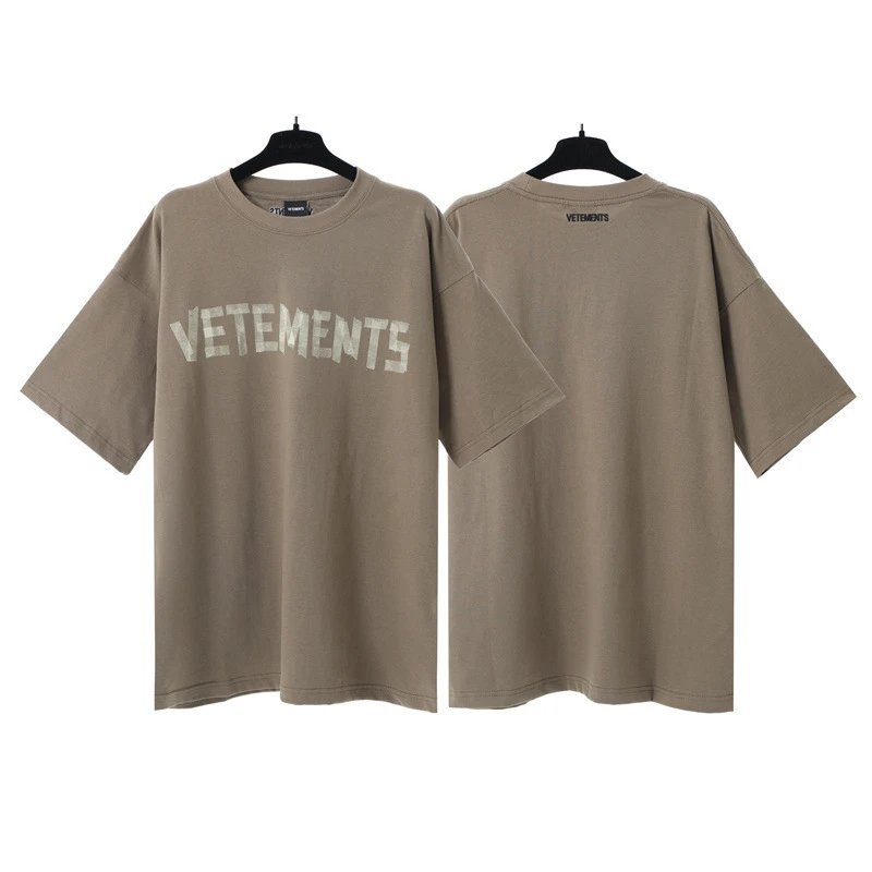 Vetements T-Shirts Washed graphic logo print — Khaki Tape Letters 7029