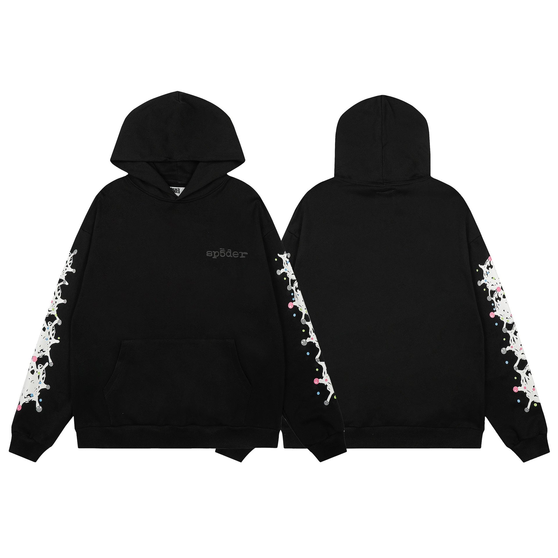 Sp5der Graphic Print Hoodie — 7746 Black