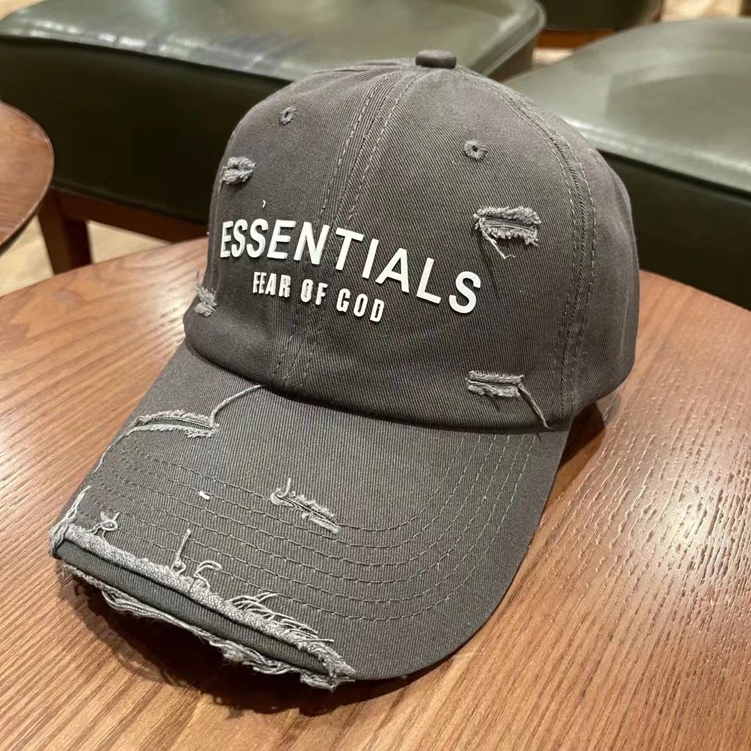 Essentials Hats Distressed Logo Baseball Cap — M05 gray