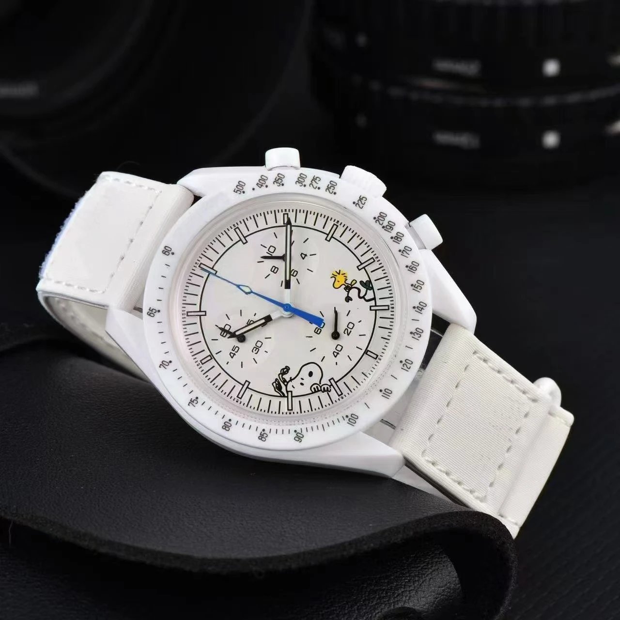 Omega Watches MoonSwatch Speedmaster Tachymeter Watch — snb white
