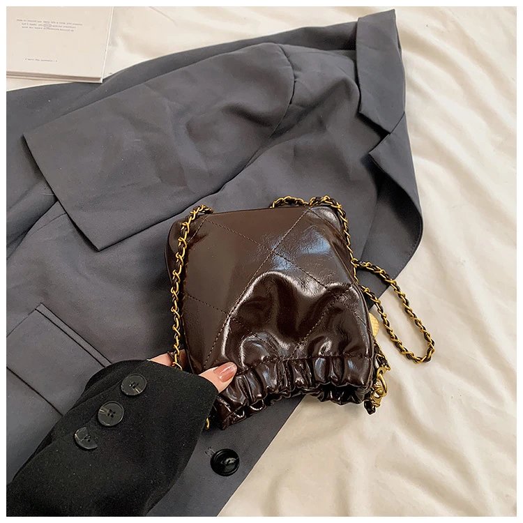 Chanel CHEAL Bucket Bag Black Patent Leather Chain Strap Handbags - 40