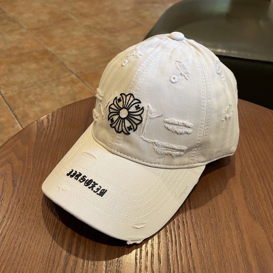 Design Distressed Flower Embroidery Baseball Cap Beige - 25