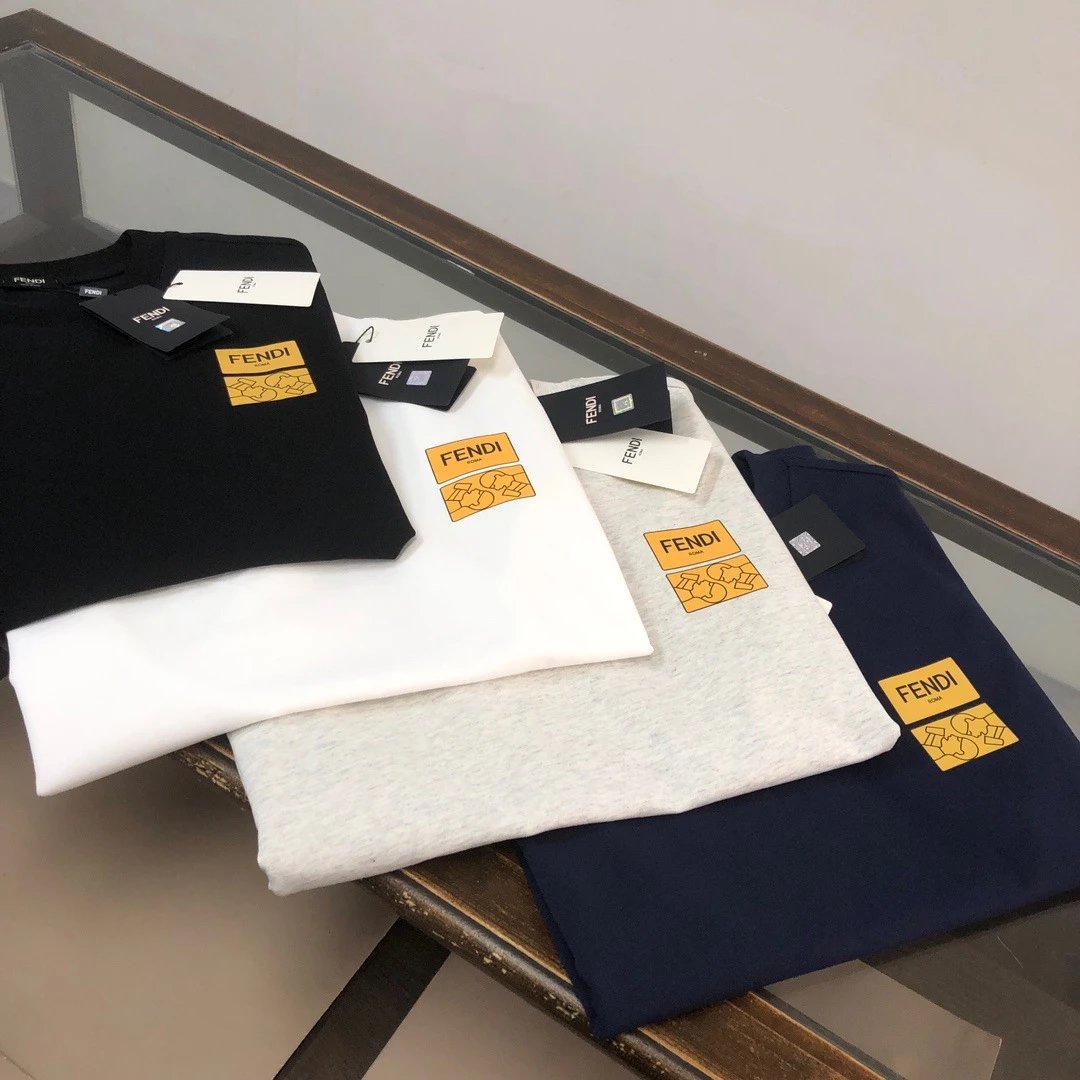 Fendi Black White Grey Navy Round Neck T-Shirt