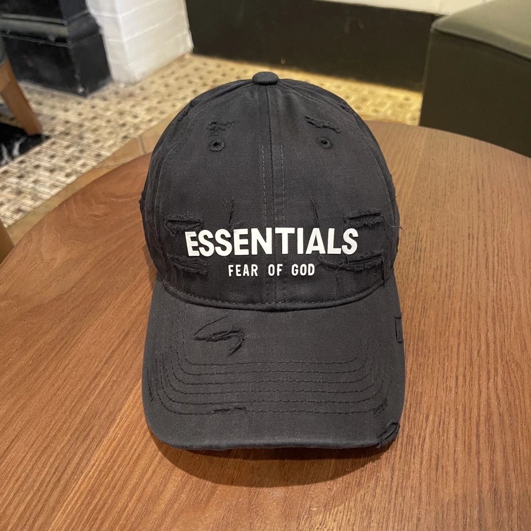 Essentials Hats Distressed Logo Baseball Cap — M08 black