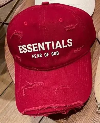 Essentials Hats Distressed Logo Baseball Cap — M05 red