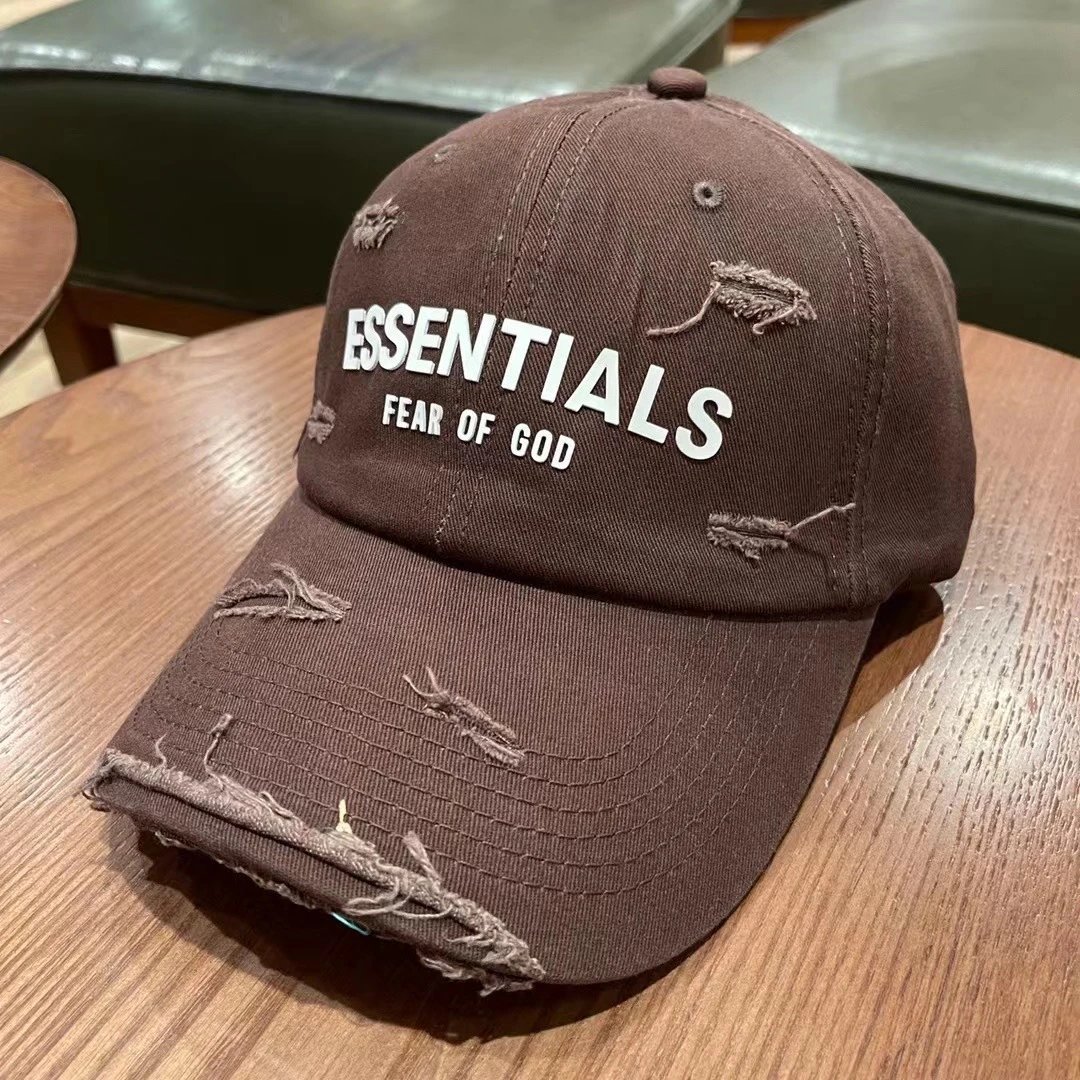 Essentials Hats Distressed Logo Baseball Cap — M05 Coffee Color
