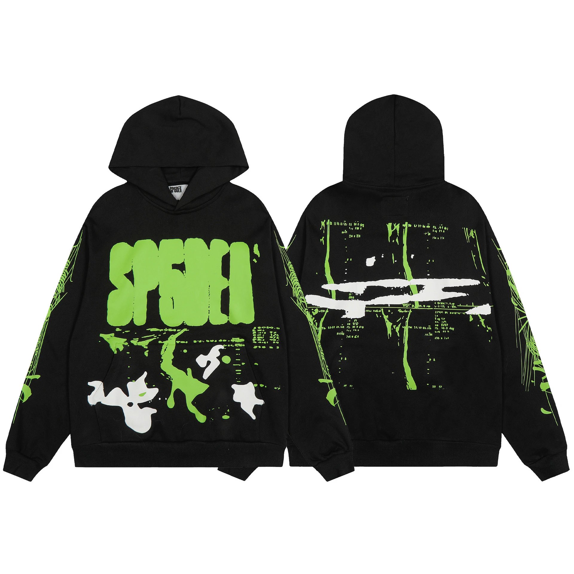 Sp5der Graphic Print Hoodie — 7747 Black