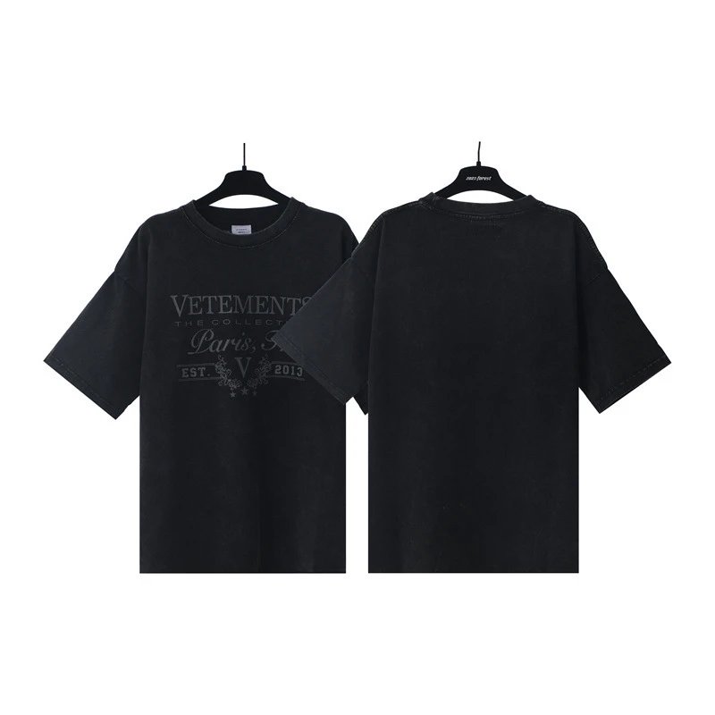 Vetements T-Shirts Washed graphic logo print — Wash water black letter slogan 7046