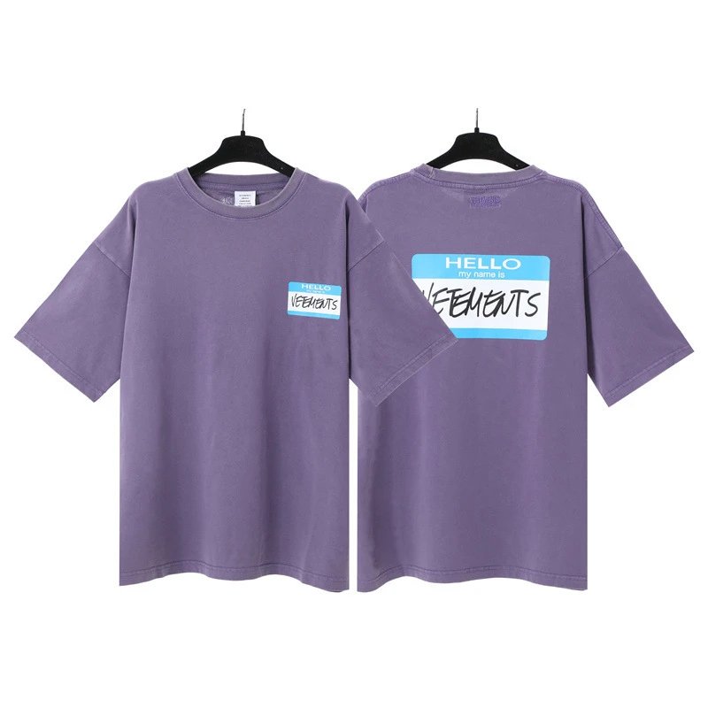 Vetements T-Shirts Washed graphic logo print — Washing water purple label hot stamping 7038