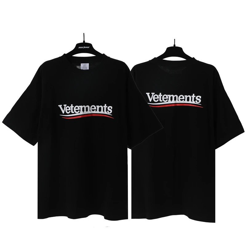 Vetements T-Shirts Washed graphic logo print — Black Wavy Letters 7036
