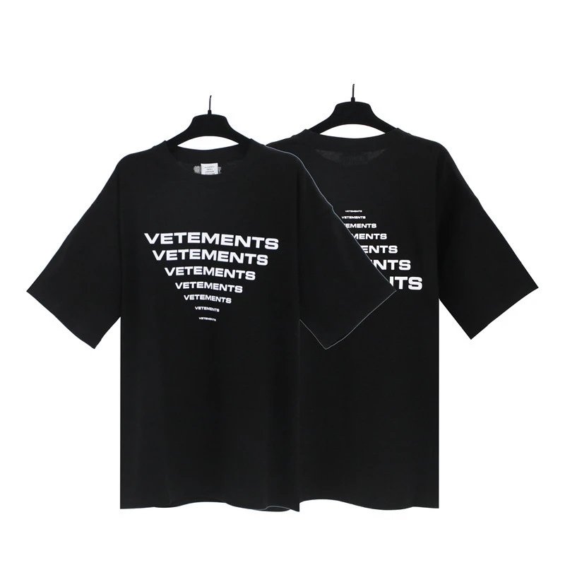 Vetements T-Shirts Washed graphic logo print — Black Tapered Letters 7032