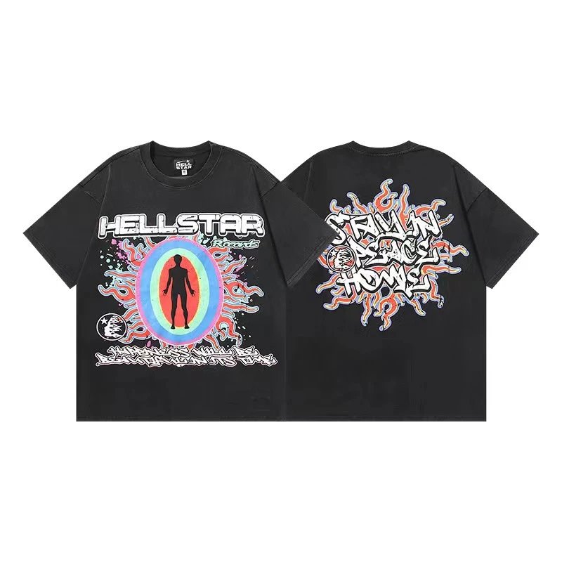 Hellstar T-Shirts Graphic Crewneck T-Shirt — 626 Washed old black