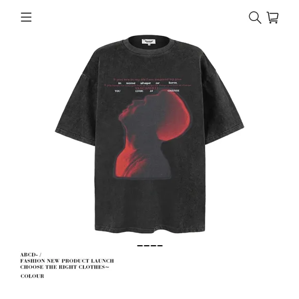 Design Abstract Portrait Washed Black T-Shirt - 1