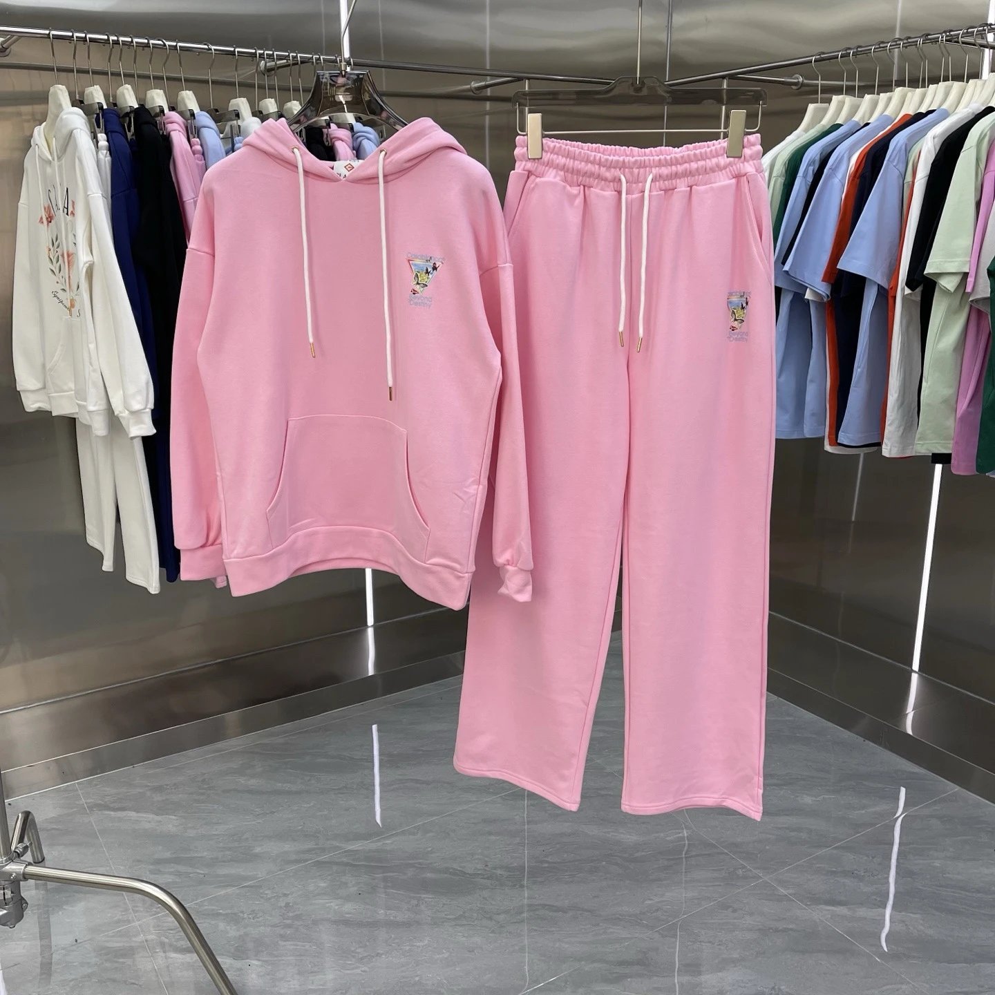Casablanca Matching Sets Hooded sweatshirt and wide-leg sweatpants set with graphic print — Set-02 Pink