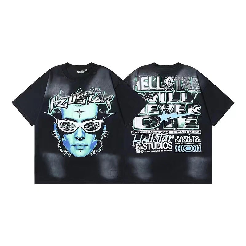 Hellstar T-Shirts Washed graphic T-shirt — 669 Washed old black
