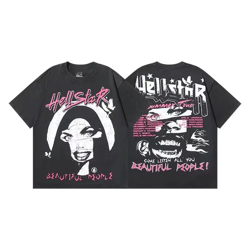 Hellstar T-Shirts Graphic Crewneck T-Shirt — 603 Washed old black