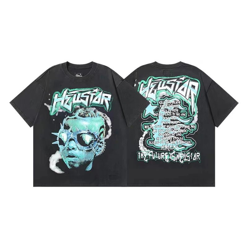 Hellstar T-Shirts Graphic Crewneck T-Shirt — 615 Washed old black