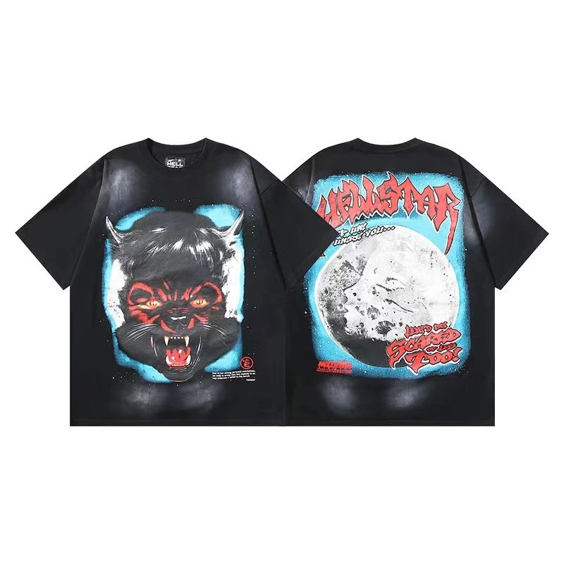 Hellstar T-Shirts Graphic Crewneck T-Shirt — 622 Washed old black