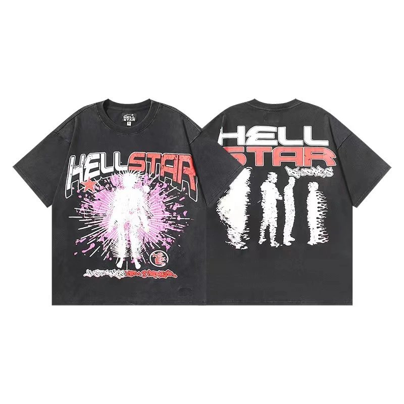Hellstar T-Shirts Graphic Crewneck T-Shirt — 627 Washed old black
