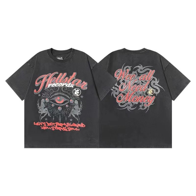 Hellstar T-Shirts Graphic Crewneck T-Shirt — 630 Washed old black