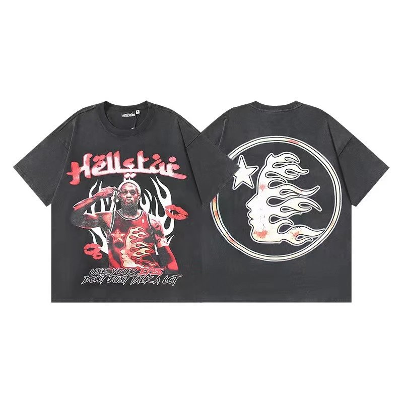 Hellstar T-Shirts Graphic Crewneck T-Shirt — 639 Washed old black