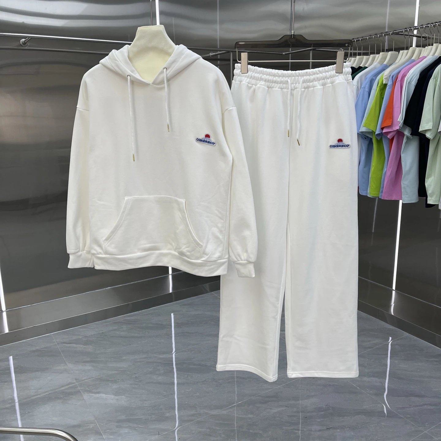 Casablanca Matching Sets Hooded sweatshirt and wide-leg sweatpants set with graphic print — Set-06 white