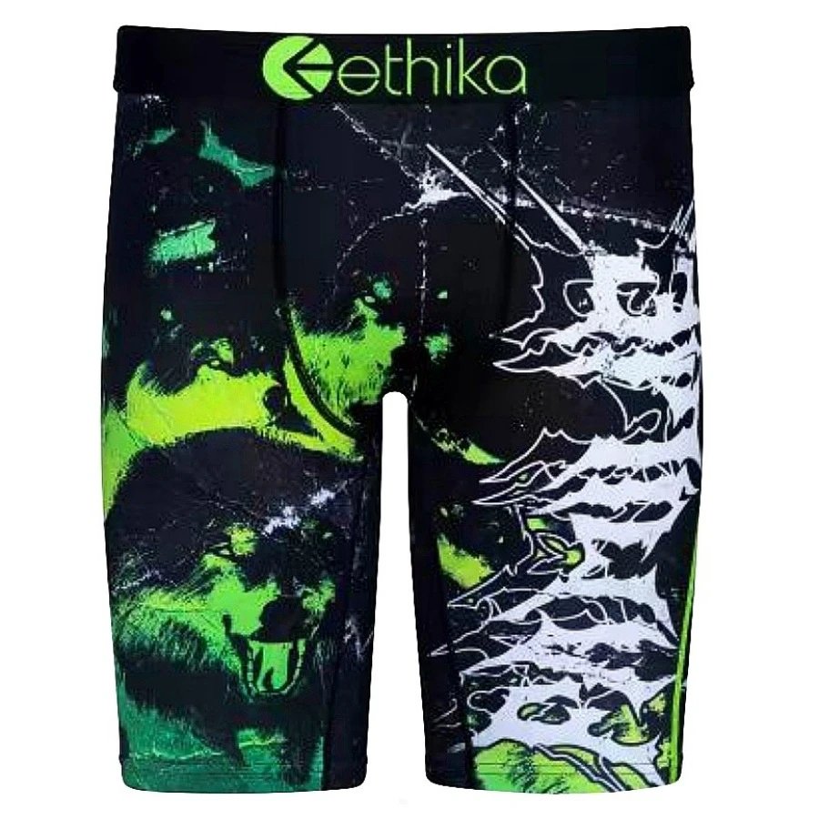 Ethika Underwear Printed Boxer Briefs — Green Wolf