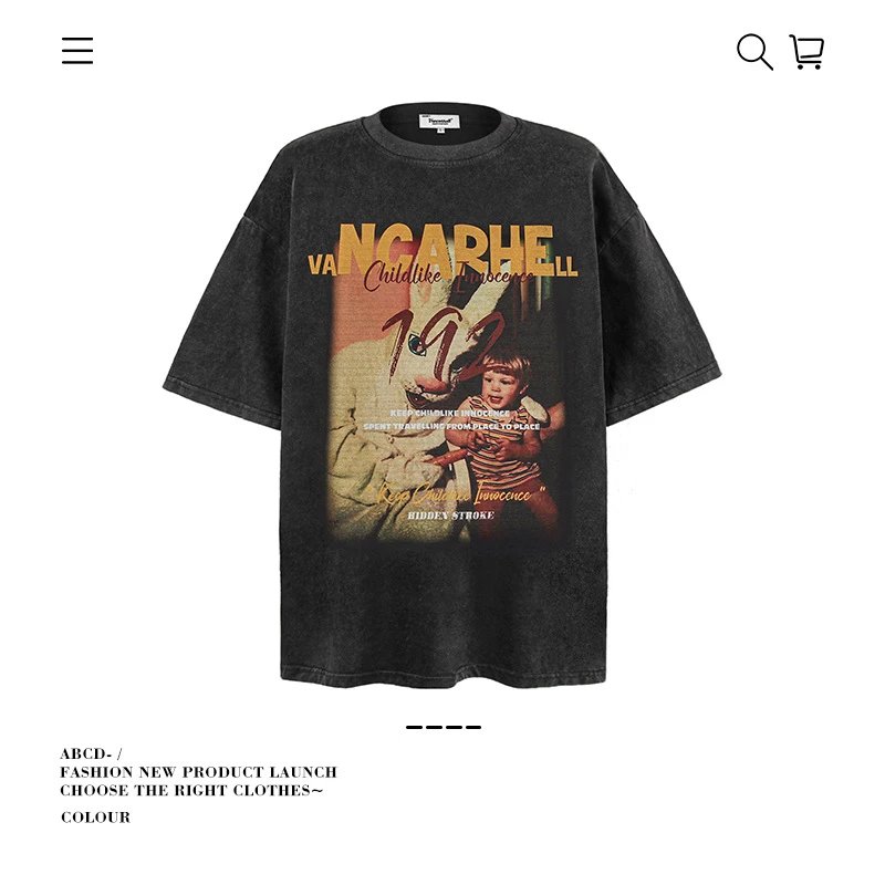 VANCARHELL T-Shirts Oversized graphic-print crew-neck T-shirt — 8266-Stir-fried dark color