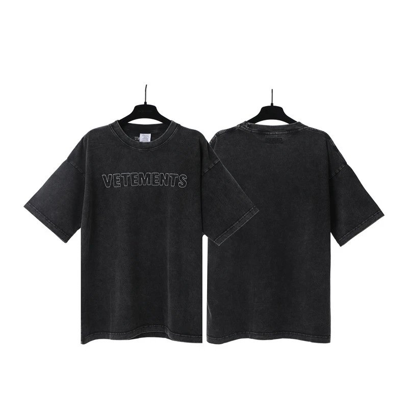 Vetements T-Shirts Washed graphic logo print — Wash water black embroidery letters 7040