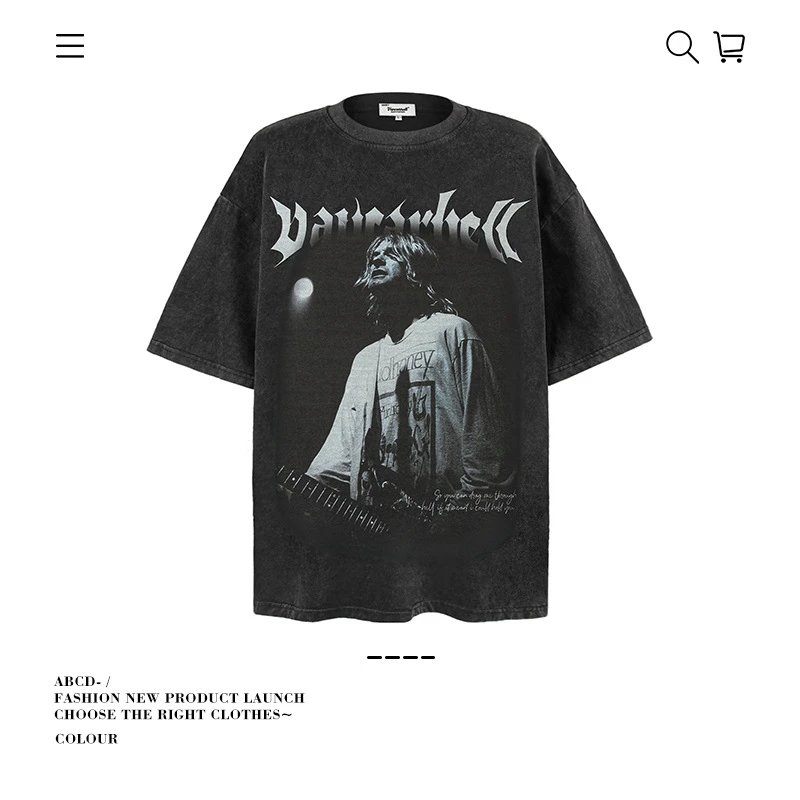 VANCARHELL T-Shirts Oversized graphic-print crew-neck T-shirt — 8330-Washed black