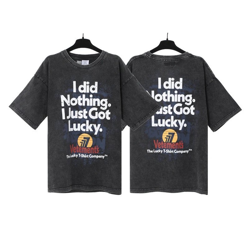 Vetements T-Shirts Washed graphic logo print — Wash water black lucky letters 7037