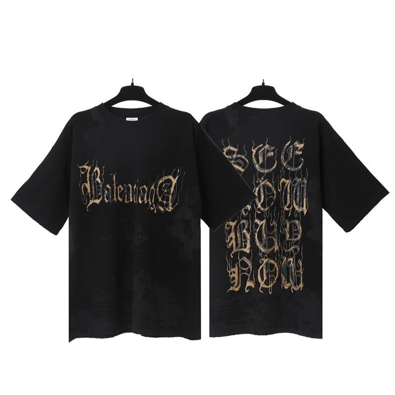 Vetements T-Shirts Washed graphic logo print — Black Destruction Sanskrit 7035