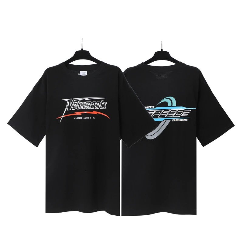 Vetements T-Shirts Washed graphic logo print — Black Speed Letters 7030