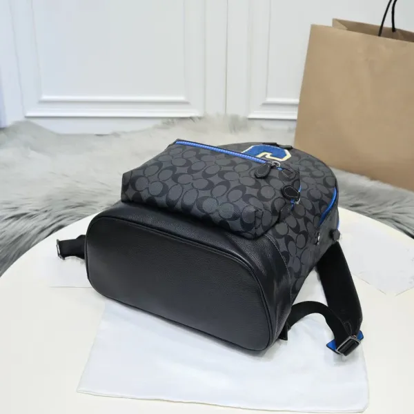 Coach x Peanuts Snoopy C5511 Signature Canvas Backpack in Charcoal Gray with Blue Accents - 8