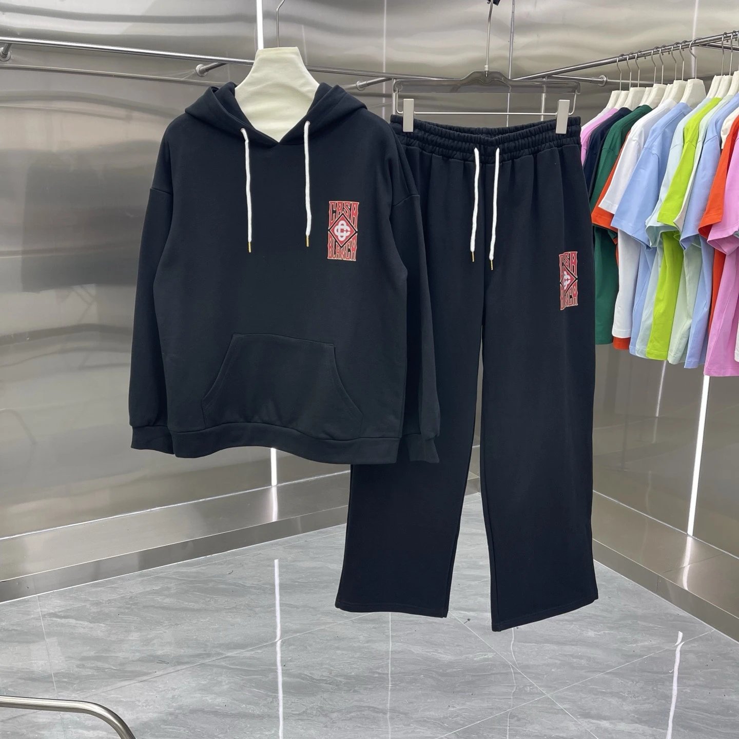 Casablanca Matching Sets Hooded sweatshirt and wide-leg sweatpants set with graphic print — Set-10 Black