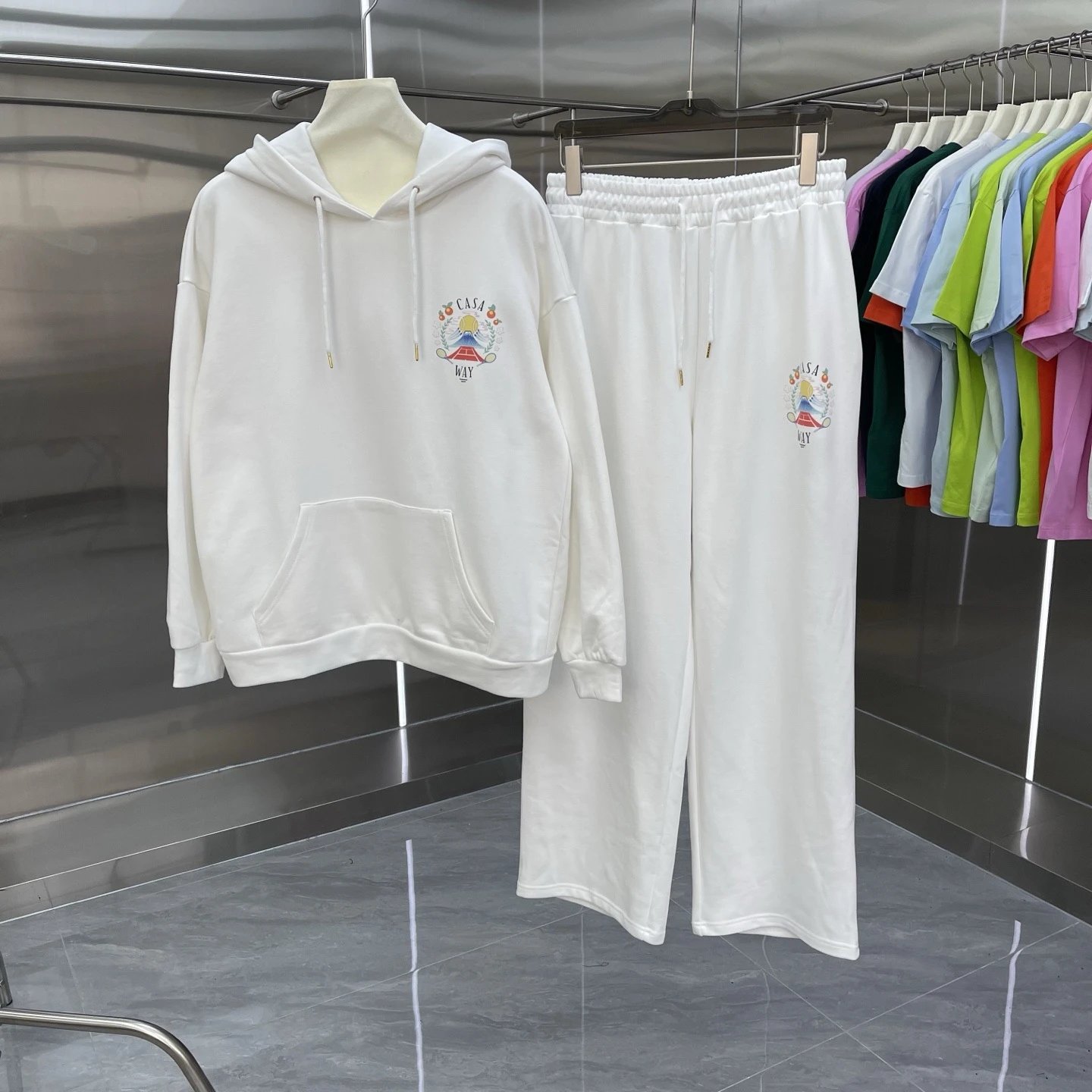 Casablanca Matching Sets Hooded sweatshirt and wide-leg sweatpants set with graphic print — Set-12 white