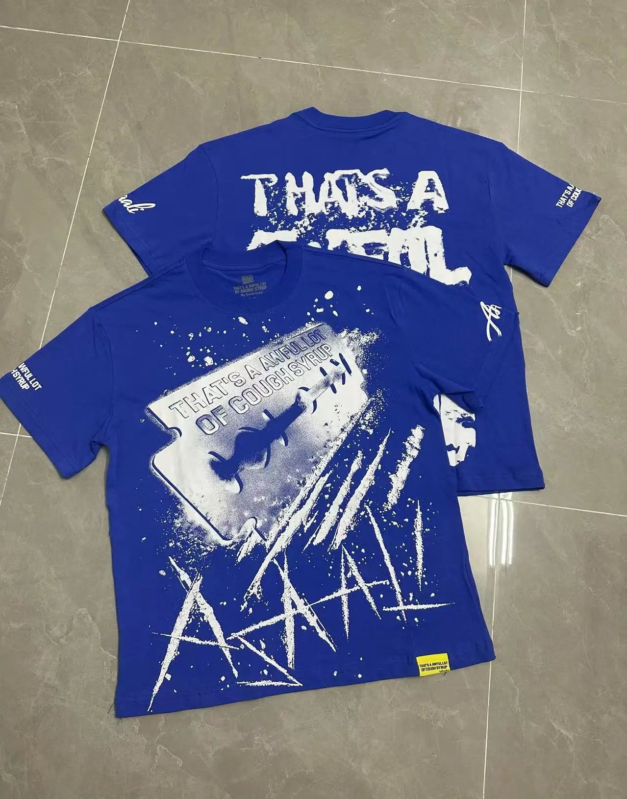 That's a Awful Lot of Cough Syrup T-Shirts Short-Sleeve Graphic Print — 229 blue