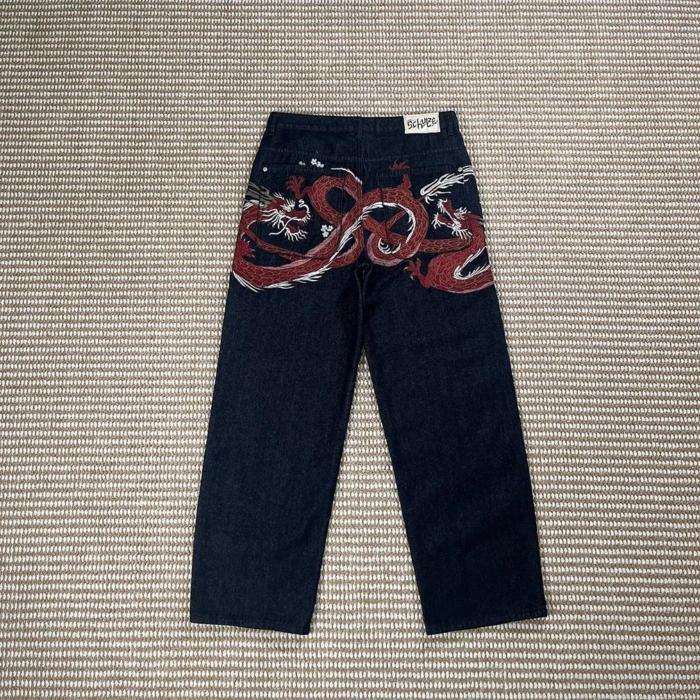 Derschutze Jeans Embroidered wide-leg — Ssangyong [trousers】