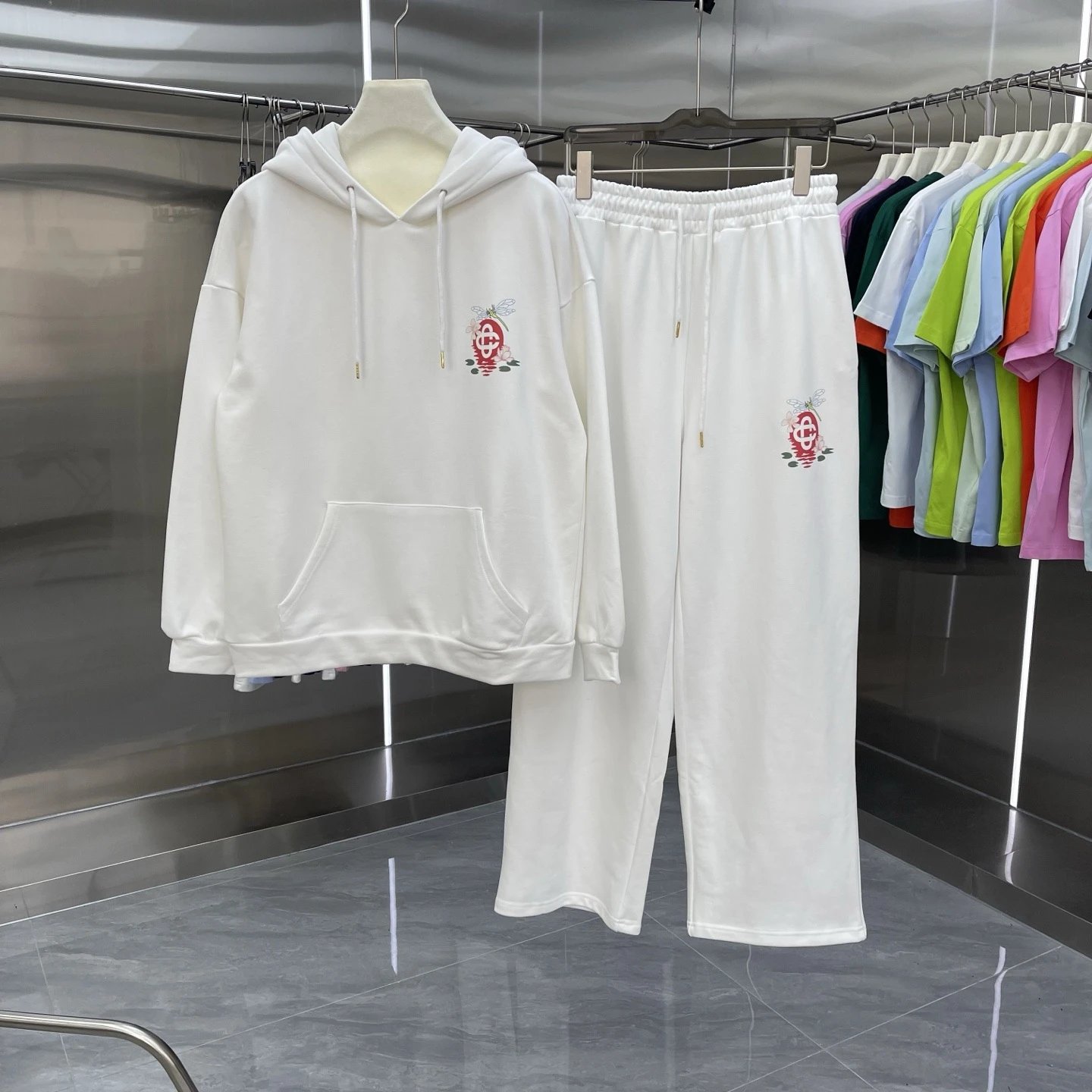 Casablanca Matching Sets Hooded sweatshirt and wide-leg sweatpants set with graphic print — Set-15 white