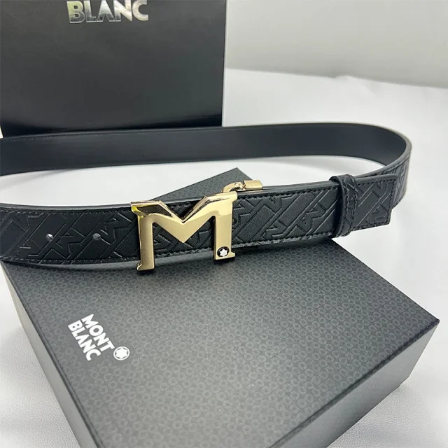 Montblanc Belts Reversible embossed-pattern belt with interchangeable M and pin buckles product detail image 4