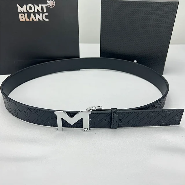 Montblanc Belts Reversible embossed-pattern belt with interchangeable M and pin buckles product detail image 8