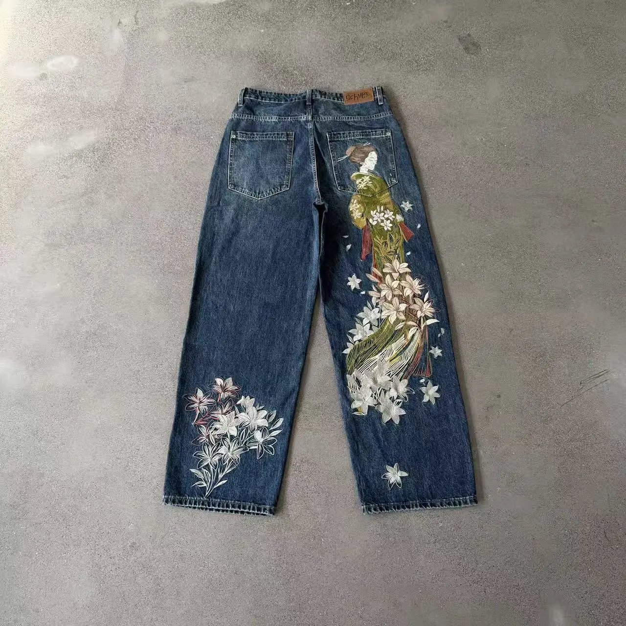 Derschutze Jeans Embroidered wide-leg — Fairy Trousers】