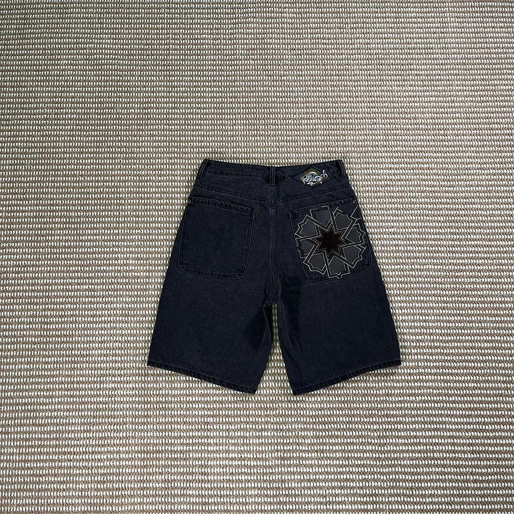 Derschutze Jeans Embroidered wide-leg — Star Pattern [Shorts]
