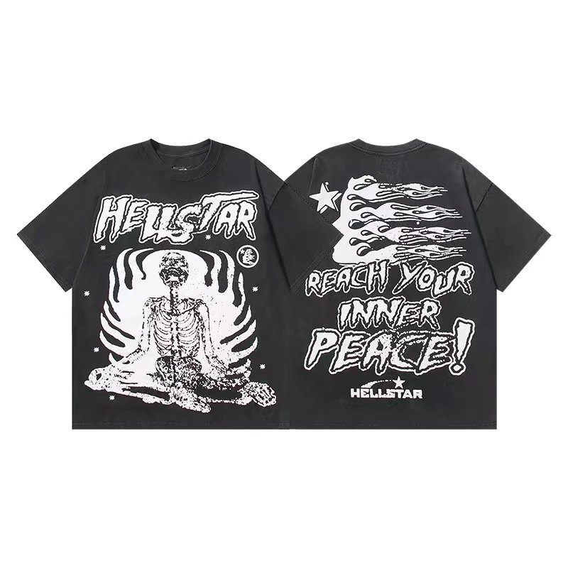 Hellstar T-Shirts Graphic Crewneck T-Shirt — 608 Washed old black