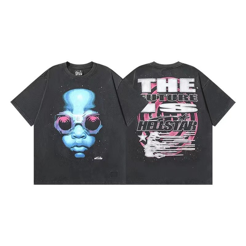Hellstar T-Shirts Graphic Crewneck T-Shirt — 617 Washed old black