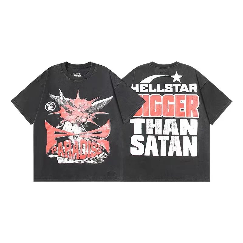 Hellstar T-Shirts Graphic Crewneck T-Shirt — 631 Washed old black