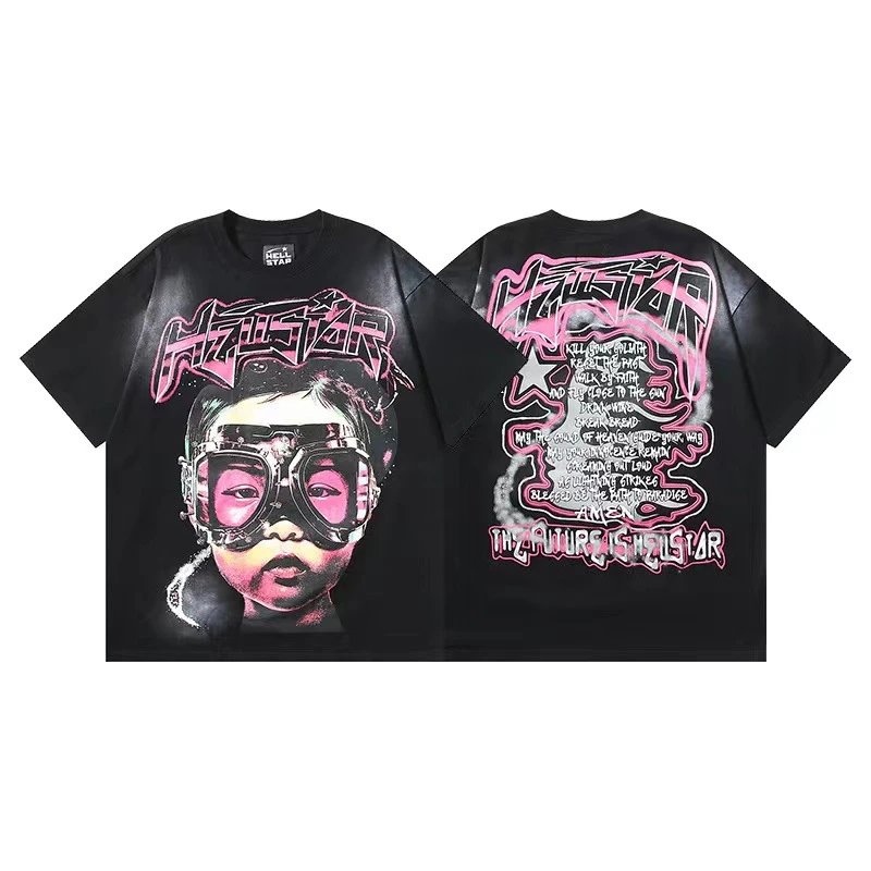 Hellstar T-Shirts Graphic Crewneck T-Shirt — 601 Washed old black
