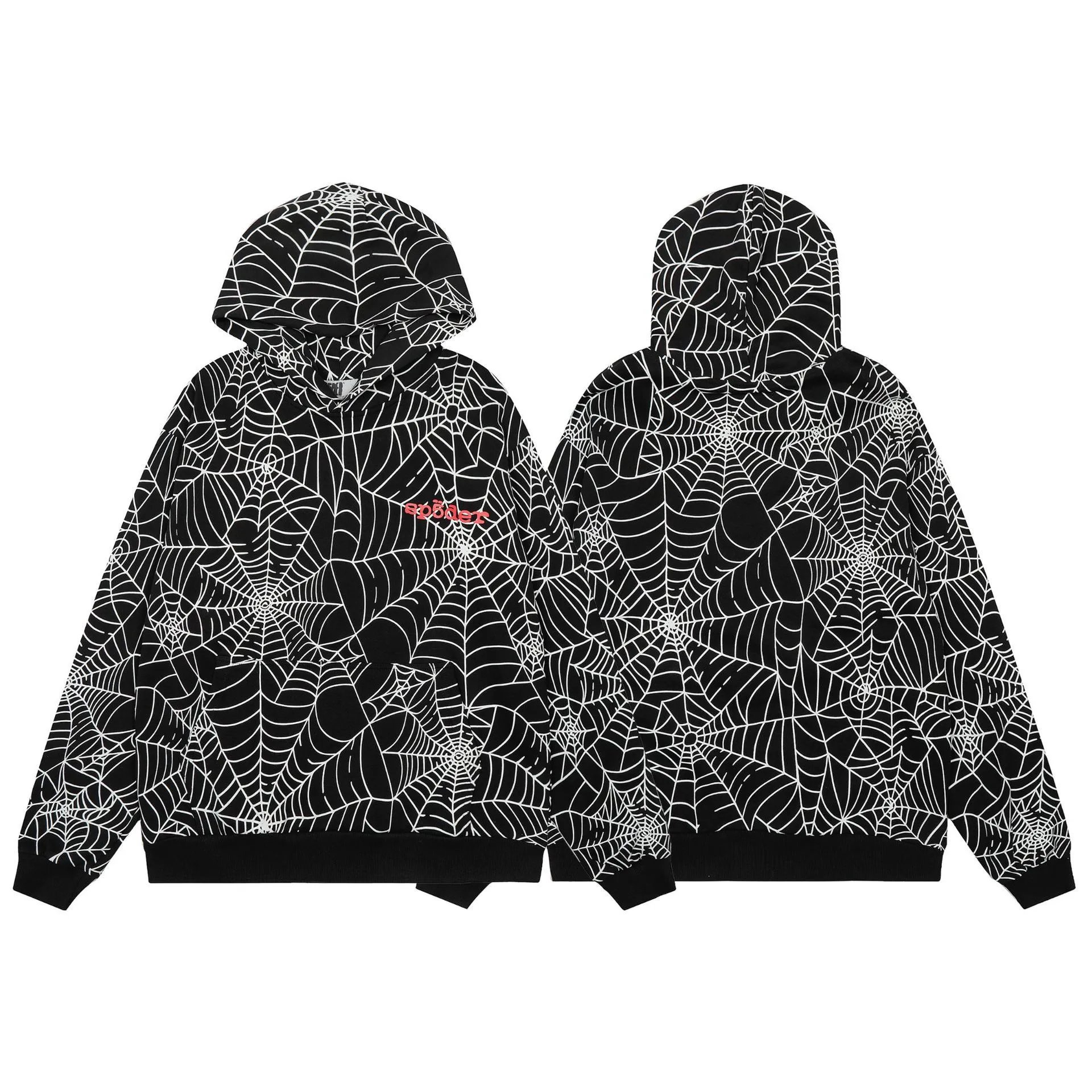 Sp5der Graphic Print Hoodie — 7743 Full print cobweb black