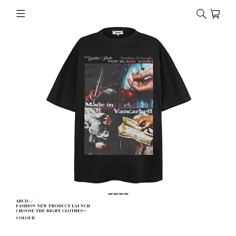 VANCARHELL T-Shirts Oversized graphic-print crew-neck T-shirt — 8043-Black