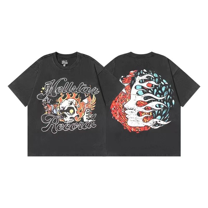 Hellstar T-Shirts Graphic Crewneck T-Shirt — 629 Washed old black